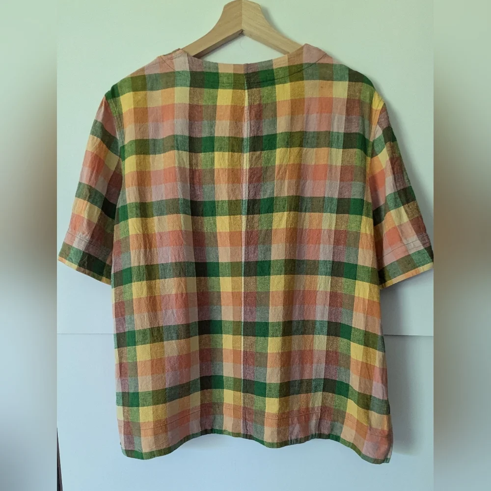 L.L. Bean Signature Medium Linen Blend Splitneck Shirt, "Beeswax" Plaid - Picture 6 of 12